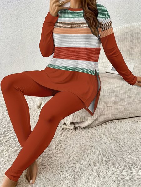Women's Jersey Striped Daily Going Out Two Piece Set Long Sleeve Casual Spring/Fall Top With Pants Matching Set, Orange, Suit Set
Women's Jersey Striped Daily Going Out Two Piece Set Long Sleeve Casual Spring/Fall Top With Pants Matching Set, Orange, Suit Set