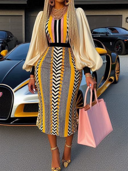 Elegant Geometric Balloon Sleeve Split Joint Crew Neck Maxi Dress, As picture, Maxi Dresses
Elegant Geometric Balloon Sleeve Split Joint Crew Neck Maxi Dress, As picture, Maxi Dresses