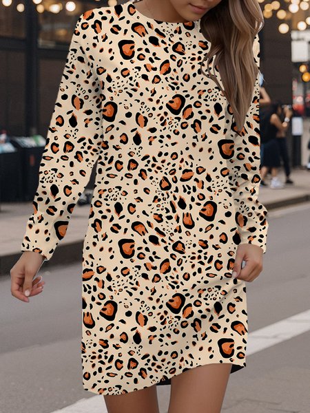 Women's Long Sleeve Spring/Fall Leopard Dress Crew Neck Daily Going Out Casual Mini H-Line Hip Skirt, Apricot, Dresses
Women's Long Sleeve Spring/Fall Leopard Dress Crew Neck Daily Going Out Casual Mini H-Line Hip Skirt, Apricot, Dresses