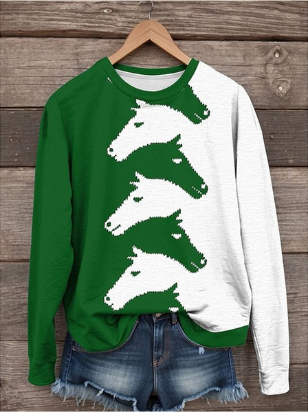 Women's Green Western Horse Print Cotton Casual Sweatshirt, Hoodies&Sweatshirts
Women's Green Western Horse Print Cotton Casual Sweatshirt, Hoodies&Sweatshirts