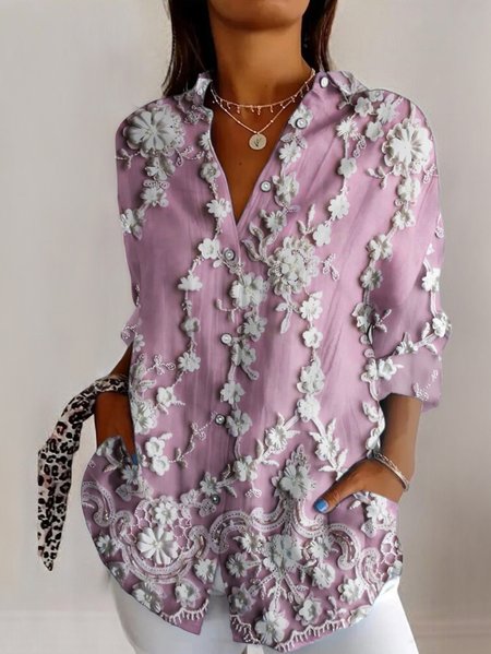 Shirt Collar Long Sleeve Geometric Regular Micro-Elasticity Regular Fit Shirt For Women, Light purple, Shirts
Shirt Collar Long Sleeve Geometric Regular Micro-Elasticity Regular Fit Shirt For Women, Light purple, Shirts