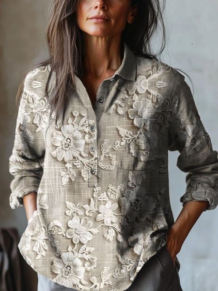 Henley Collar Long Sleeve Floral Regular Regular Fit Shirt For Women, Light khaki, Shirts
Henley Collar Long Sleeve Floral Regular Regular Fit Shirt For Women, Light khaki, Shirts