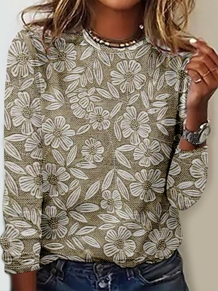Vintage 3D Floral Printing Crew Neck Long Sleeve T-shirt, Oatmeal, T-shirts
Vintage 3D Floral Printing Crew Neck Long Sleeve T-shirt, Oatmeal, T-shirts