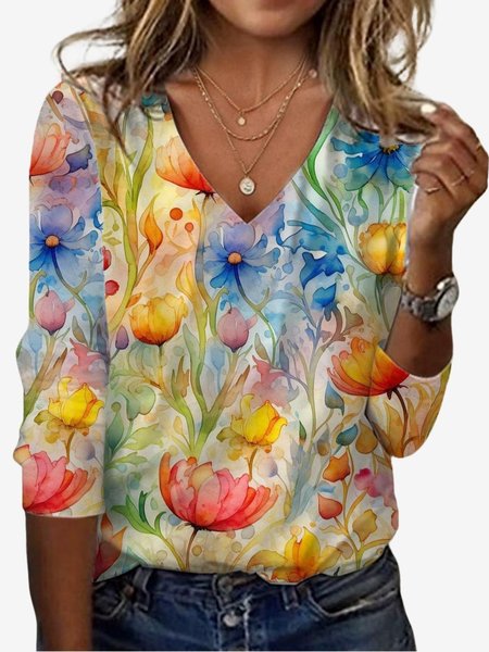 Women's Long Sleeve Tee T-shirt Spring/Fall Floral Jersey V Neck Daily Going Out Casual Top, Flower, T-Shirts
Women's Long Sleeve Tee T-shirt Spring/Fall Floral Jersey V Neck Daily Going Out Casual Top, Flower, T-Shirts