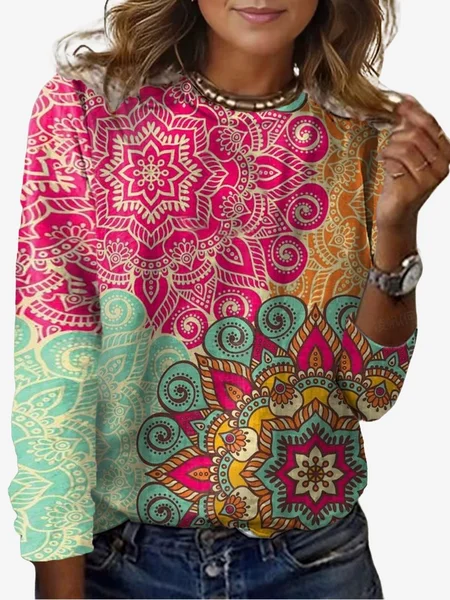 Women's Long Sleeve Tee T-shirt Spring/Fall Ethnic Jersey Crew Neck Daily Going Out Casual Top, Rose red, T-Shirts
Women's Long Sleeve Tee T-shirt Spring/Fall Ethnic Jersey Crew Neck Daily Going Out Casual Top, Rose red, T-Shirts