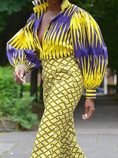 Shirt Collar Loose Geometric Balloon Sleeve Urban Shirt, Yellow, Blouses and Shirts
Shirt Collar Loose Geometric Balloon Sleeve Urban Shirt, Yellow, Blouses and Shirts