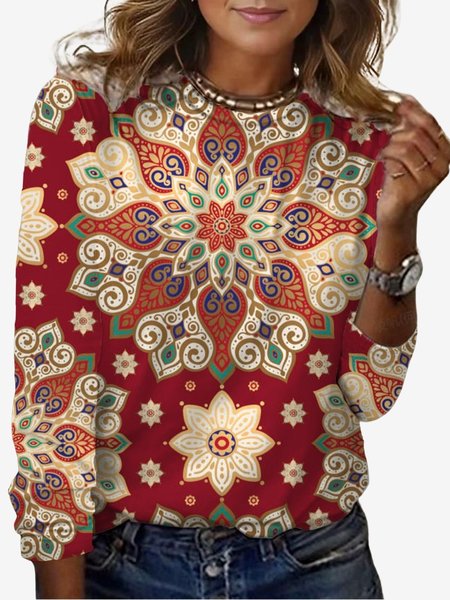 Women's Long Sleeve Tee T-shirt Spring/Fall Ethnic Jersey Crew Neck Daily Going Out Casual Top, Red, T-Shirts
Women's Long Sleeve Tee T-shirt Spring/Fall Ethnic Jersey Crew Neck Daily Going Out Casual Top, Red, T-Shirts