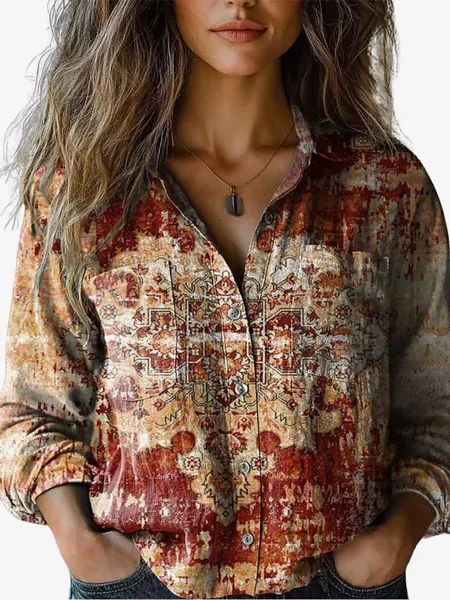 Women's Long Sleeve Shirt Spring/Fall Ethnic Shirt Collar Holiday Going Out Casual Top, Wine red, Shirts
Women's Long Sleeve Shirt Spring/Fall Ethnic Shirt Collar Holiday Going Out Casual Top, Wine red, Shirts