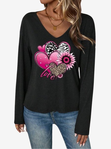 Women's Long Sleeve Tee T-shirt Spring/Fall Heart/Cordate Jersey V Neck Daily Going Out Casual Top, Black, T-Shirts
Women's Long Sleeve Tee T-shirt Spring/Fall Heart/Cordate Jersey V Neck Daily Going Out Casual Top, Black, T-Shirts