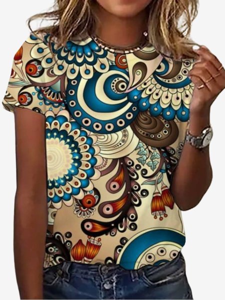 Women's Short Sleeve Tee T-shirt Summer Ethnic Jersey Crew Neck Daily Going Out Casual Top, Apricot, T-Shirts
Women's Short Sleeve Tee T-shirt Summer Ethnic Jersey Crew Neck Daily Going Out Casual Top, Apricot, T-Shirts