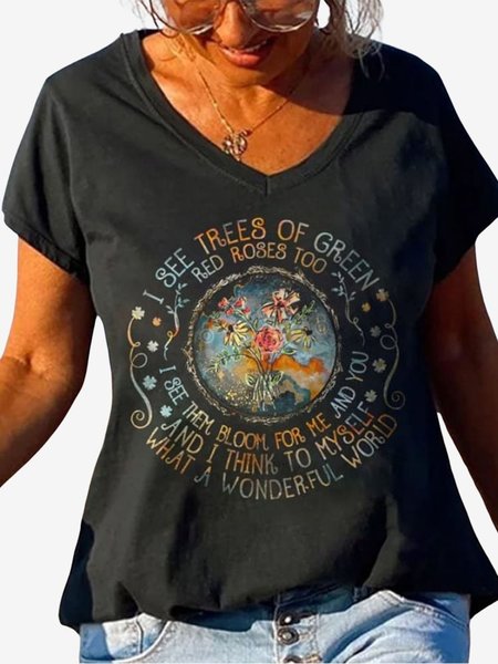 Women's Short Sleeve Tee T-shirt Summer Floral Jersey V Neck Holiday Going Out Casual Top, Black, T-Shirts
Women's Short Sleeve Tee T-shirt Summer Floral Jersey V Neck Holiday Going Out Casual Top, Black, T-Shirts