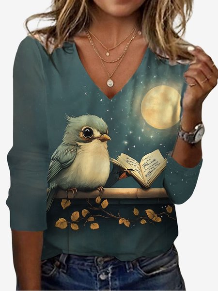 Women's Long Sleeve Tee T-shirt Spring/Fall Bird Jersey V Neck Daily Going Out Casual Top, Dark green, T-Shirts
Women's Long Sleeve Tee T-shirt Spring/Fall Bird Jersey V Neck Daily Going Out Casual Top, Dark green, T-Shirts