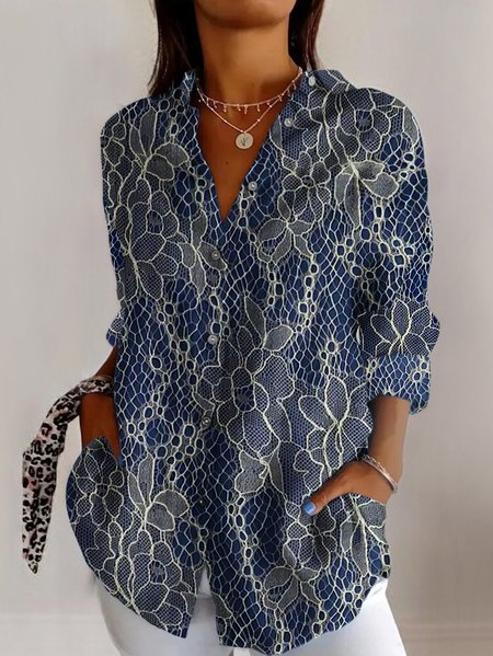 Shirt Collar Long Sleeve Geometric Regular Micro-Elasticity Regular Fit Shirt For Women, Blue, Shirts
Shirt Collar Long Sleeve Geometric Regular Micro-Elasticity Regular Fit Shirt For Women, Blue, Shirts