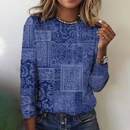 Vintage Plaid Crew Neck Long Sleeve T-shirt, Blue, T-shirts
Vintage Plaid Crew Neck Long Sleeve T-shirt, Blue, T-shirts