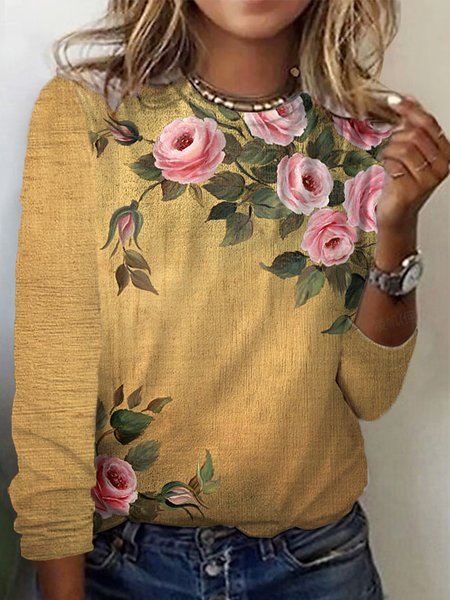 Women's Long Sleeve T-shirt Spring/Fall Yellow Floral Cotton Crew Neck Daily Going Out Casual Top, Long sleeves
Women's Long Sleeve T-shirt Spring/Fall Yellow Floral Cotton Crew Neck Daily Going Out Casual Top, Long sleeves