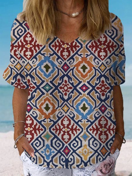 Women's Short Sleeve Blouse Summer Ethnic Cotton Crew Neck Daily Going Out Casual Top, Multicolor, Blouses
Women's Short Sleeve Blouse Summer Ethnic Cotton Crew Neck Daily Going Out Casual Top, Multicolor, Blouses