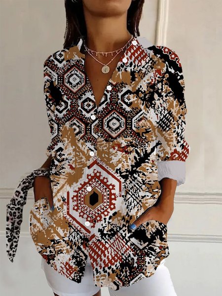 Women's Long Sleeve Shirt Spring/Fall Ethnic Shirt Collar Daily Going Out Casual Top, Coffee, Shirts
Women's Long Sleeve Shirt Spring/Fall Ethnic Shirt Collar Daily Going Out Casual Top, Coffee, Shirts