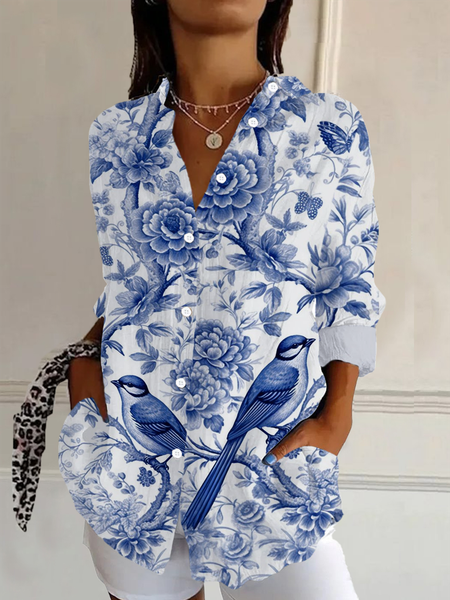 Women's Long Sleeve Shirt Spring/Fall Blue Floral Shirt Collar Daily Going Out Casual Top, Blouses
Women's Long Sleeve Shirt Spring/Fall Blue Floral Shirt Collar Daily Going Out Casual Top, Blouses