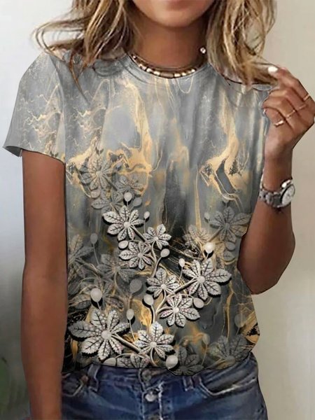 Women's Short Sleeve Tee T-shirt Summer Floral Crew Neck Casual Top, Gray, T-Shirts
Women's Short Sleeve Tee T-shirt Summer Floral Crew Neck Casual Top, Gray, T-Shirts