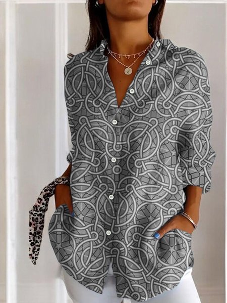 Women's Long Sleeve Shirt Spring/Fall Geometric Cotton Shirt Collar Daily Going Out Casual Top, Gray, Blouses
Women's Long Sleeve Shirt Spring/Fall Geometric Cotton Shirt Collar Daily Going Out Casual Top, Gray, Blouses