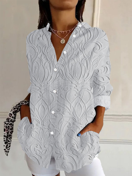 Women's Long Sleeve Shirt Spring/Fall White Floral Buckle Shirt Collar Daily Going Out Casual Top, Blouses
Women's Long Sleeve Shirt Spring/Fall White Floral Buckle Shirt Collar Daily Going Out Casual Top, Blouses