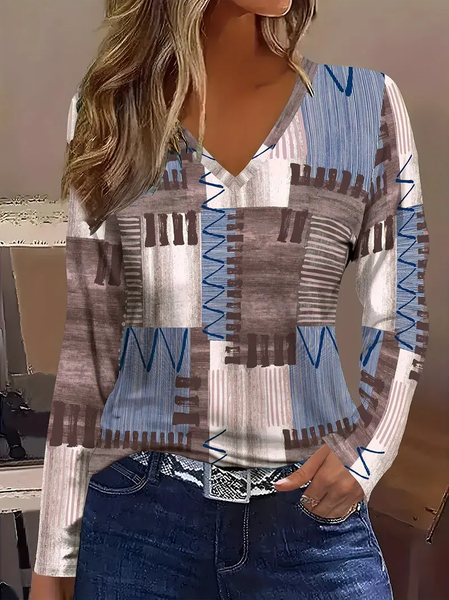 Women's Striped Geometric Casual Print Long Sleeve V-Neck T-Shirt, As picture, Long sleeves
Women's Striped Geometric Casual Print Long Sleeve V-Neck T-Shirt, As picture, Long sleeves