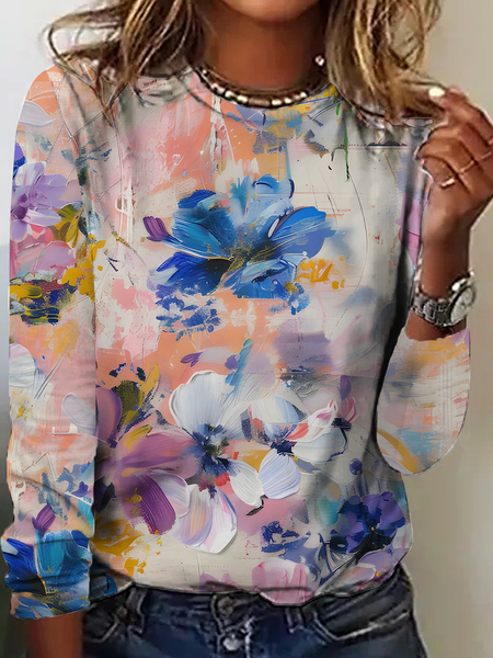 Women's Vintage Art Floral Print Crew Neck Casual T-Shirt, As picture, Long sleeves
Women's Vintage Art Floral Print Crew Neck Casual T-Shirt, As picture, Long sleeves