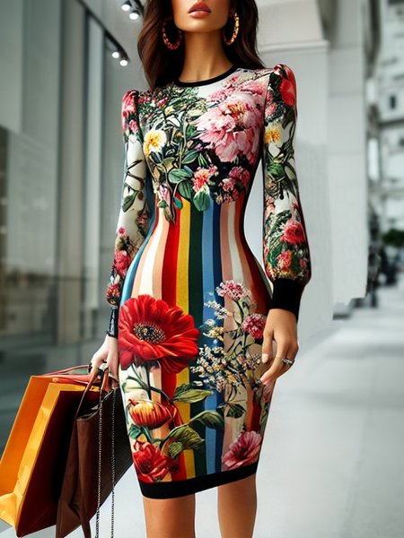 Elegant Floral Balloon Sleeve Printing Crew Neck Mini Dress, As picture, Mini Dresses
Elegant Floral Balloon Sleeve Printing Crew Neck Mini Dress, As picture, Mini Dresses