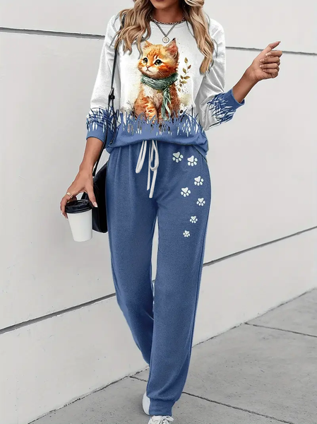 Women's Printing Cat Daily Going Out Two Piece Set Long Sleeve Casual Spring/Fall Top With Pants Matching Set, Blue, Suit Set
Women's Printing Cat Daily Going Out Two Piece Set Long Sleeve Casual Spring/Fall Top With Pants Matching Set, Blue, Suit Set