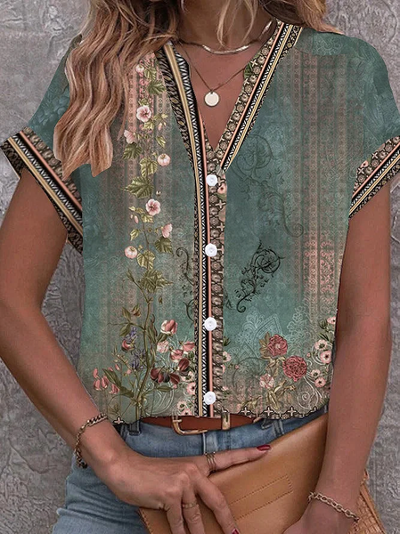 Women's Short Sleeve Shirt Summer Floral Printing V Neck Daily Going Out Casual Top, Green, Shirts
Women's Short Sleeve Shirt Summer Floral Printing V Neck Daily Going Out Casual Top, Green, Shirts