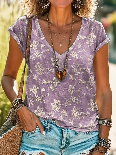 Women's Short Sleeve Tee T-shirt Summer Floral Printing V Neck Casual Graphic Tee Top, Purple, T-Shirts
Women's Short Sleeve Tee T-shirt Summer Floral Printing V Neck Casual Graphic Tee Top, Purple, T-Shirts