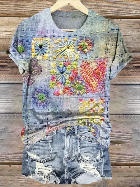 Women Floral Short Sleeve Tee T-shirt Crew Neck Casual Summer Top, Light blue, T-Shirts
Women Floral Short Sleeve Tee T-shirt Crew Neck Casual Summer Top, Light blue, T-Shirts