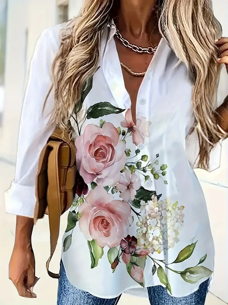 Women's Floral Long Sleeve Shirt Spring/Fall Printing Shirt Collar Daily Casual Top, White, Shirts
Women's Floral Long Sleeve Shirt Spring/Fall Printing Shirt Collar Daily Casual Top, White, Shirts