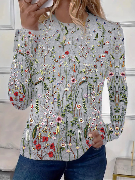 Women's Long Sleeve T-shirt Spring/Fall Gray Floral Printing Jersey Crew Neck Daily Going Out Casual Top, Long sleeves
Women's Long Sleeve T-shirt Spring/Fall Gray Floral Printing Jersey Crew Neck Daily Going Out Casual Top, Long sleeves