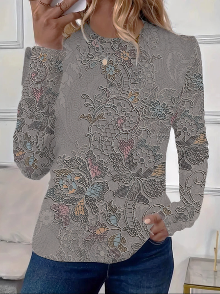Women's Floral Long Sleeve Tee T-shirt Crew Neck Printing Casual Spring/Fall Graphic Tee Top, Gray, T-Shirts
Women's Floral Long Sleeve Tee T-shirt Crew Neck Printing Casual Spring/Fall Graphic Tee Top, Gray, T-Shirts