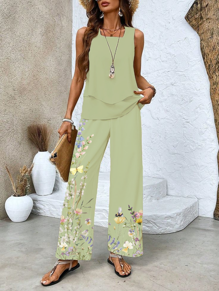 Women's Floral Printing Two-Piece Set Daily Sleeveless Casual Summer Top With Pants Matching Set, Green, Suit Set
Women's Floral Printing Two-Piece Set Daily Sleeveless Casual Summer Top With Pants Matching Set, Green, Suit Set