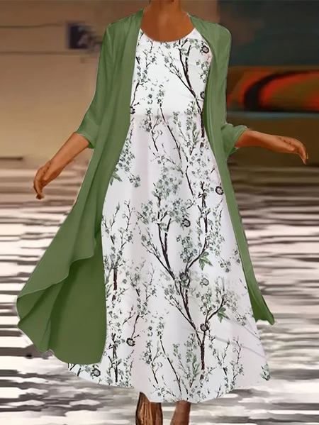 Women Floral Printing Two-Piece Set Daily Three Quarter Sleeve Casual Spring/Fall Dress With Coat Matching Set, White-green, Suit Set
Women Floral Printing Two-Piece Set Daily Three Quarter Sleeve Casual Spring/Fall Dress With Coat Matching Set, White-green, Suit Set