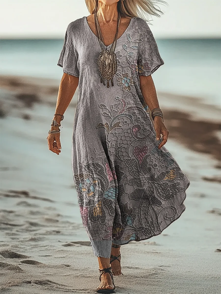 Women's Floral Short Sleeve Summer Printing Dress V Neck Daily Casual Maxi T-Shirt Dress H-Line Dress, Gray, Casual Dresses
Women's Floral Short Sleeve Summer Printing Dress V Neck Daily Casual Maxi T-Shirt Dress H-Line Dress, Gray, Casual Dresses