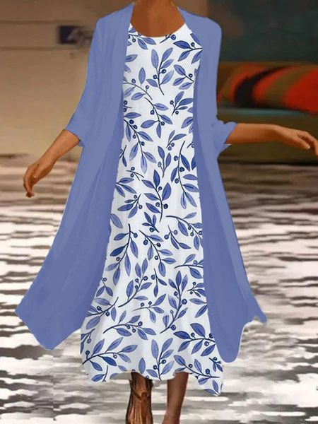 Women Floral Printing Two-Piece Set Daily Three Quarter Sleeve Casual Spring/Fall Dress With Coat Matching Set, Blue-white, Suit Set
Women Floral Printing Two-Piece Set Daily Three Quarter Sleeve Casual Spring/Fall Dress With Coat Matching Set, Blue-white, Suit Set