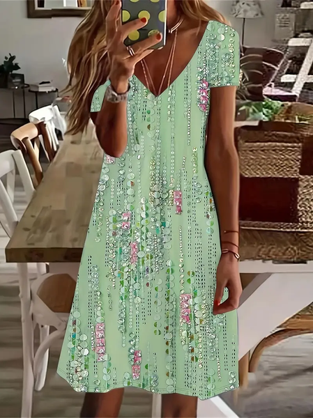 Women Floral V Neck Short Sleeve Comfy Casual Printing Knee Length Dress, Green, Dresses
Women Floral V Neck Short Sleeve Comfy Casual Printing Knee Length Dress, Green, Dresses