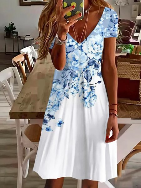 Women's Floral Spring Print Casual V-Neck Short Sleeve Dress, Blue-white, Dresses
Women's Floral Spring Print Casual V-Neck Short Sleeve Dress, Blue-white, Dresses