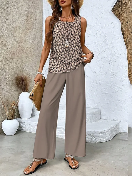 Women's Geometric Printing Two-Piece Set Daily Sleeveless Casual Summer Top With Pants Matching Set, Brown, Suit Set
Women's Geometric Printing Two-Piece Set Daily Sleeveless Casual Summer Top With Pants Matching Set, Brown, Suit Set