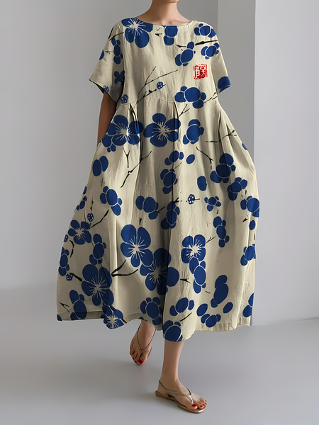 Women's Japanese Art Floral Print Vintage Round Neck Pleated Maxi Dress, As picture, Dresses
Women's Japanese Art Floral Print Vintage Round Neck Pleated Maxi Dress, As picture, Dresses