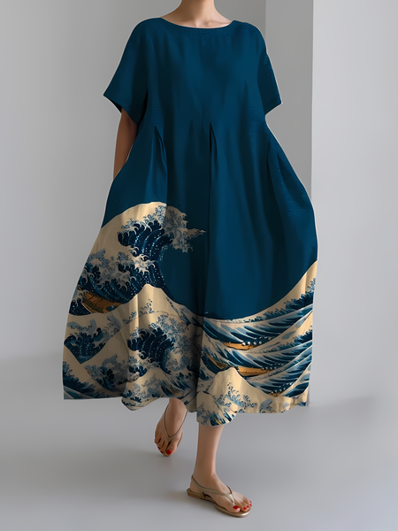 Women's Japanese Art Floral Print Vintage Round Neck Pleated Maxi Dress, As picture, Dresses
Women's Japanese Art Floral Print Vintage Round Neck Pleated Maxi Dress, As picture, Dresses