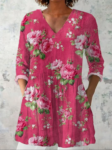 Women's Floral Half Sleeve Blouse_ Summer Printing V Neck Daily Casual Top, Rose red, Blouses
Women's Floral Half Sleeve Blouse_ Summer Printing V Neck Daily Casual Top, Rose red, Blouses