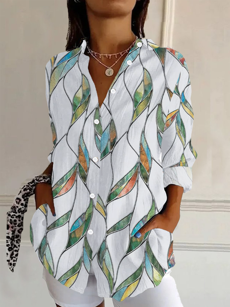 Women's Geometric Long Sleeve Shirt Spring/Fall Buckle Shirt Collar Daily Casual Top, White, Shirts
Women's Geometric Long Sleeve Shirt Spring/Fall Buckle Shirt Collar Daily Casual Top, White, Shirts