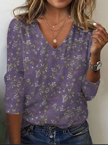 Women's Floral Spring Print Casual V-Neck Long Sleeve T-Shirt, Purple, Long sleeves
Women's Floral Spring Print Casual V-Neck Long Sleeve T-Shirt, Purple, Long sleeves