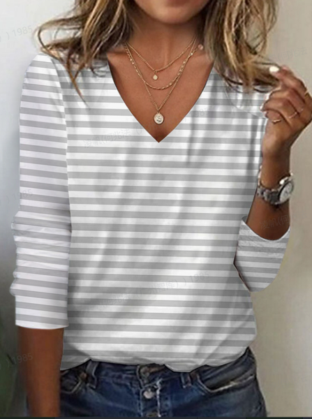 Women's Striped Long Sleeve Tee T-shirt V Neck Printing Casual Spring/Fall Graphic Tee Top, Light gray, T-Shirts
Women's Striped Long Sleeve Tee T-shirt V Neck Printing Casual Spring/Fall Graphic Tee Top, Light gray, T-Shirts