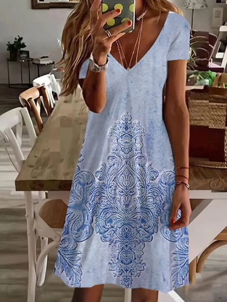 Women's Floral Short Sleeve Summer Printing Dress V Neck Daily Casual Knee Length T-Shirt Dress H-Line Dress, Blue, Casual Dresses
Women's Floral Short Sleeve Summer Printing Dress V Neck Daily Casual Knee Length T-Shirt Dress H-Line Dress, Blue, Casual Dresses