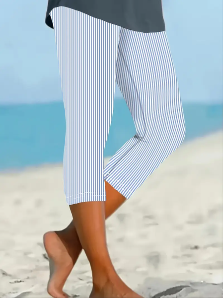 Women's Striped Capris Elastic Waist Pant Casual Summer Trousers, Blue, Leggings
Women's Striped Capris Elastic Waist Pant Casual Summer Trousers, Blue, Leggings